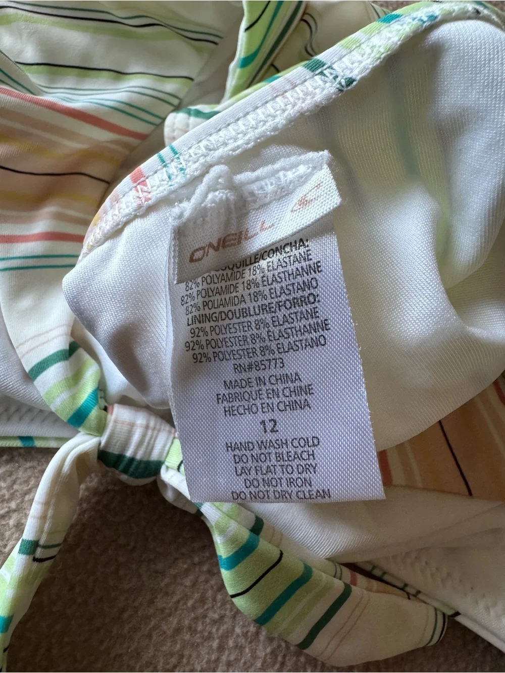 EUC O'Neill Girls' One-Piece swimsuit in Pastel Stripe Colors - Sz 12